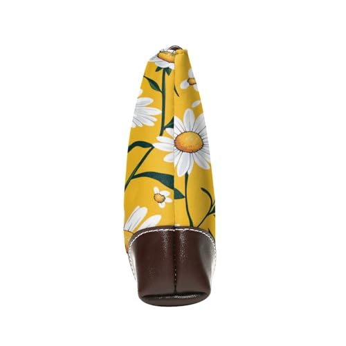 Leather Clutch Purse for Women, Large Capacity Wristlet Wallet with Removable Strap, Zip Handbag - color: Daisies on Yellow Background