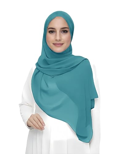 Premium Chiffon Hijab Head Scarf Shawl Wrap for Muslim Women Lightweight - color: Duck Blue