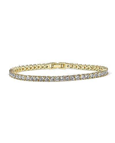 PAVOI 14K Gold Plated 3mm Cubic Zirconia Classic Tennis Bracelet | Gold Bracelets for Women - color: 14K Yellow Gold, size: 6.5 Inches