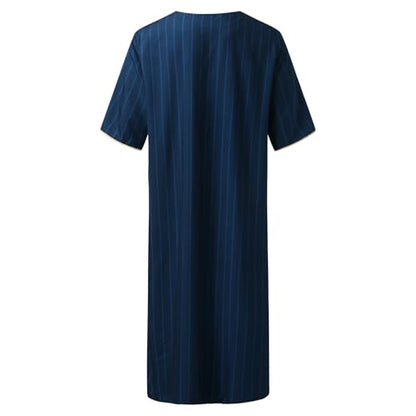 RTTUIOP Men's Muslim Clothes Lace Sleeves V-Neck Thobe Middle East Kaftan Saudi Arab Caftans Islamic Abaya Dress - color: 02-dark Blue, size: Medium