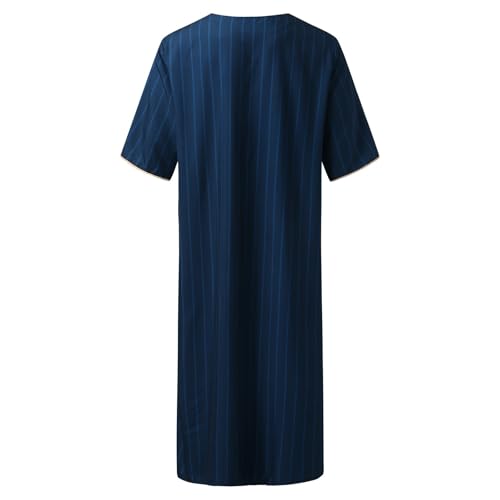 RTTUIOP Men's Muslim Clothes Lace Sleeves V-Neck Thobe Middle East Kaftan Saudi Arab Caftans Islamic Abaya Dress - color: 02-dark Blue, size: XX-Large