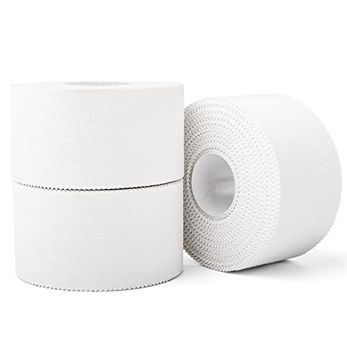 (3 Pack) White Athletic Sports Tape, Very Strong Easy Tear No Sticky Residue Tape for Athlete & Sport Trainers & First Aid Injury Wrap,Suitable for Bats,Tennis,Gymnastics & Boxing（1.5in X 35ft） - color: White