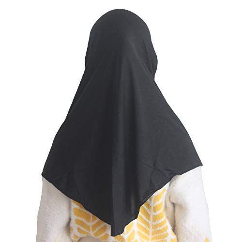 Girls Hijab Muslim Scarf for Kids – Ready to Wear, Solid Color, Soft & Breathable Daily Headwear for Ages 6-11 - color: Black