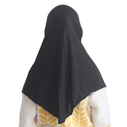 Girls Hijab Muslim Scarf for Kids – Ready to Wear, Solid Color, Soft & Breathable Daily Headwear for Ages 6-11 - color: Black