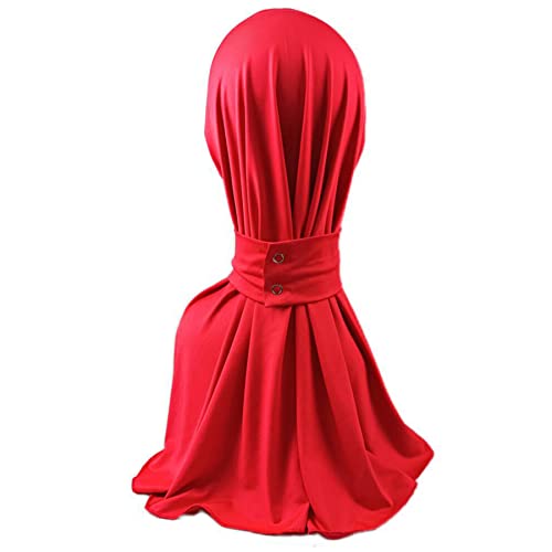 Suillty Fashion Muslim Hijab for Women Instant Snap Fastener Hijab Inner Cap Full Cover Head Wraps Scarf Islam Turban Caps - color: Red
