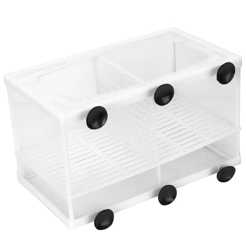 Aquarium Fish Breeder Box Isolation Hatchery with Detachable Frame Locking Feet and Powerful Suction Cup for Fish Fry Hatching Pairing Reproduction and Tank Separation (Large with partition) - size: Large with partition