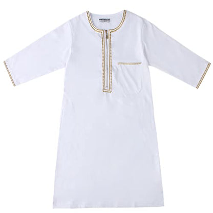 Boys Muslim Kaftan Islamic Thobe Kids Boys Muslim Dress Arabic Thobe Abaya Prayer Clothes Dubai Ramadan Eid Outfit - color: White, size: 9-10 Years