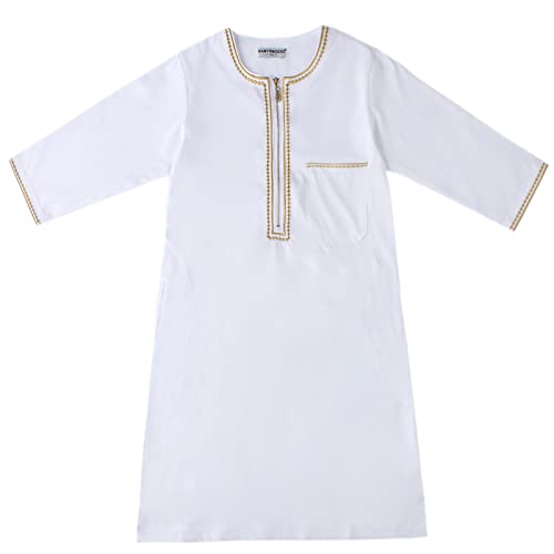 Boys Muslim Kaftan Islamic Thobe Kids Boys Muslim Dress Arabic Thobe Abaya Prayer Clothes Dubai Ramadan Eid Outfit - color: White, size: 4-6 Years