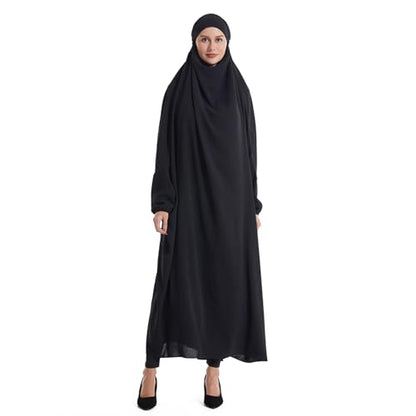 Lmdudan Muslim Women Islamic Full Cover Prayer Dress Long Sleeve Loose Abaya Hijab Outfit 2026 Ramadan Modest Prayer Clothes - color: Black, size: Medium
