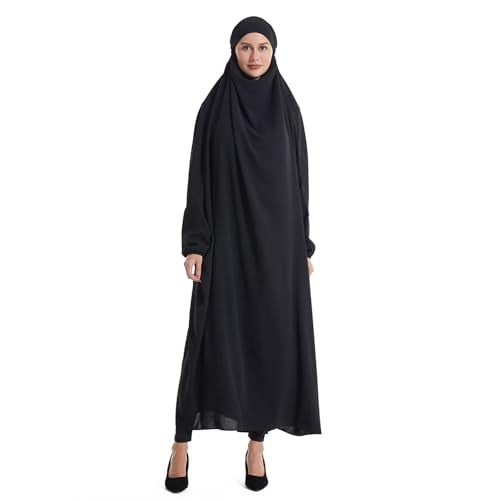 Lmdudan Muslim Women Islamic Full Cover Prayer Dress Long Sleeve Loose Abaya Hijab Outfit 2026 Ramadan Modest Prayer Clothes - color: Black, size: Large