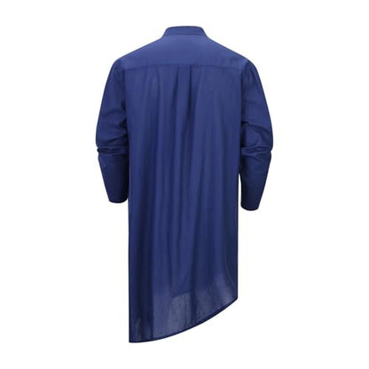 RTTUIOP Kurta Men Thobe Muslim Clothes Button Down Casual Henley Shirts Long Sleeve Robe Cotton Linen Muslim Gown Shirt - color: 01-navy, size: XX-Large