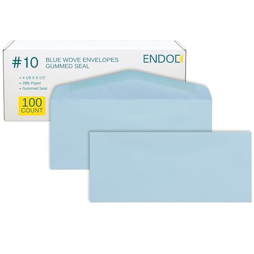 EnDoc #10 Colored Pastel Envelopes - Pastel Blue Color - Colored envelopes letter size for Offices, Holiday, Invoices, Mailings - 4 1/8 x 9 1/2 Inches - 100 Pack - color: Pastel Blue | Gummed Seal, size: #10 Envelopes | 100 Count