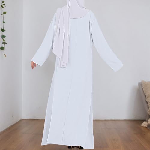 Muslim Prayer Dresses for Women Long Sleeve Maxi Dresses 2026 Spring Outfits Casual Loose Travel Vacations Dress - color: White, size: X-Large