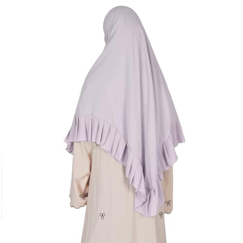 Prayer Hijab for Women Muslim Cotton Blend Lightweight Ruffled Square Scarf - color: Light Purple