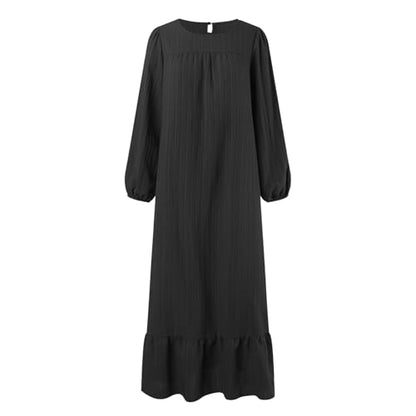 Prayer Dress for Women Muslim Spring Dress 2026 Casual Long Sleeve Flowy Maxi Wedding Guest Muslim Clothes - color: Black, size: Medium