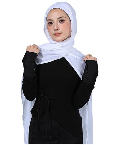 Modal Cotton Hijab Scarf for Women with Undercap Set - color: White
