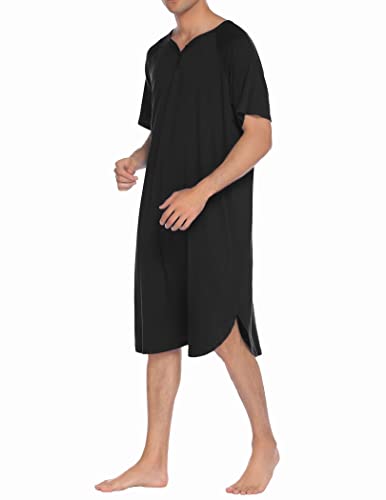 Ekouaer Sleepwear Men's Nightshirt Short Sleeve Pajamas Comfy Big & Tall Henley Sleep Shirt M-XXXL - color: Black, size: 3X-Large