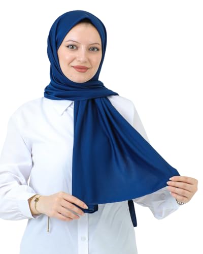 Prien Hijab For Women Muslim Lightweight Scarf Head Scarves For Girls Islamic Long Headscarf Chiffon Shawl Prayer Set Ramadan - color: Navy Blue