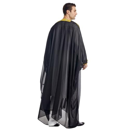 Muslim Thobe for Men Kaftan Robe Ramadan Abaya Prayer Dress Chiffon Open Front Embroidered Cardigan Islam Dubai Thobe Kimono - color: Black, size: Large