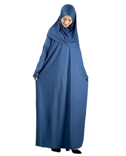 Women Prayer Clothes with Hijab Muslim Outfits Long Robe Abaya Turkish Islamic Dresses Dubai Kaftan with Rosary - color: Purple