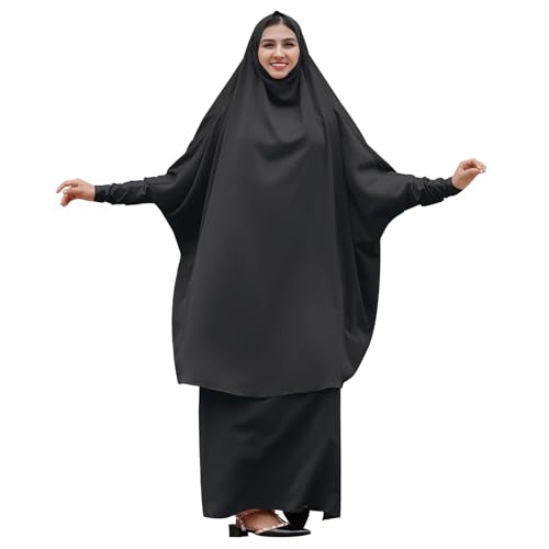 Abayas for Women Muslim Chiffon Prayer Burqa Dress Burkas for Women Muslim Hijab Dress Full Length Islamic Veil Abaya Set - color: Black