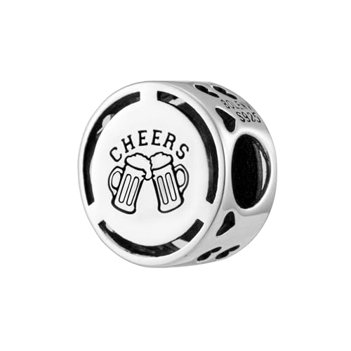 Inspirational Words Symbols 925 Sterling Silver Charm Bead For Pandora & Similar Charm Bracelets or Necklaces - color: Cheers with Beers
