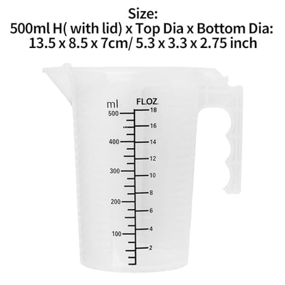 dPois Plastic Measuring Cup Thick Graduated Liquid and Dry Container Measuring with Handle Spout and Lid for Laboratory Kitchen Baking Transparent 500ml - size: 500ml