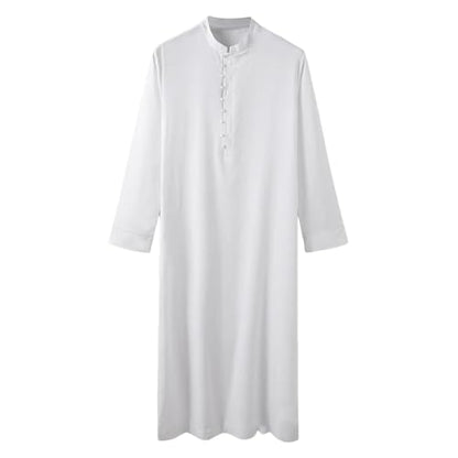 Men’s Muslim Islamic Thobe Robe Kaftan Long Sleeve Jubba Arabic Dubai Ethnic Prayer Gown with Pocket A19 - color: White, size: XX-Large