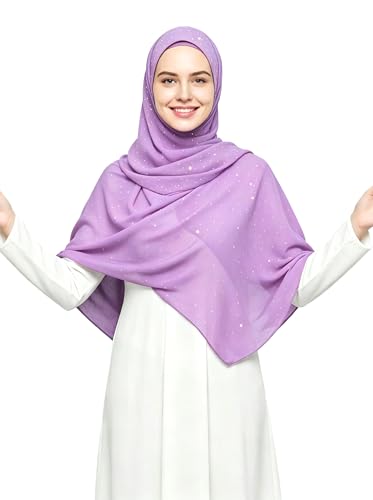 Lina & Lily Sparkle Shimmer Gold Glitter Women's Chiffon Hijab Head Scarf Shawl Wrap Lightweight - color: Lavender