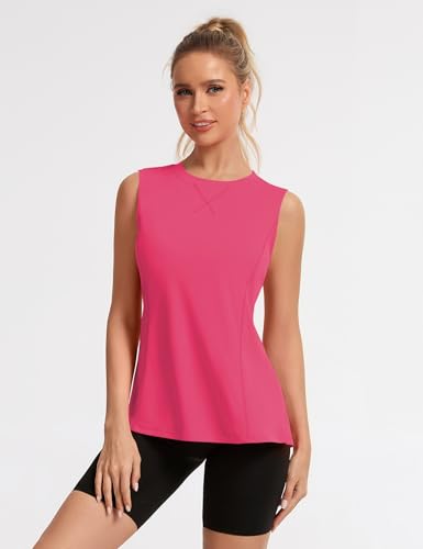 Avoogue Womens Tank Tops Sleeveless Workout Tank Tops Quick Dry UPF 50+ Sun Athletic Shirts Running Gym Yoga Baseball Clothes - color: Rose Pink, size: Small