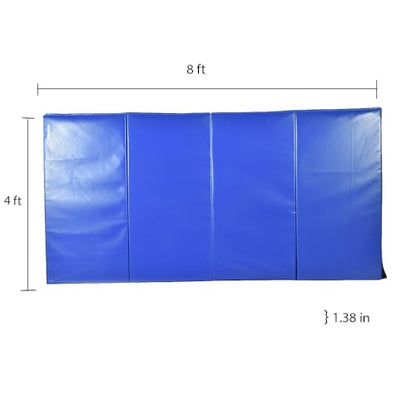 Greatmats Gym Mats 4x8 Ft x 1-3/8 Inch Folding, Home Exercise Pad For Gymnastics, Tumbling, Cheerleading, Martial Arts, (Blue)