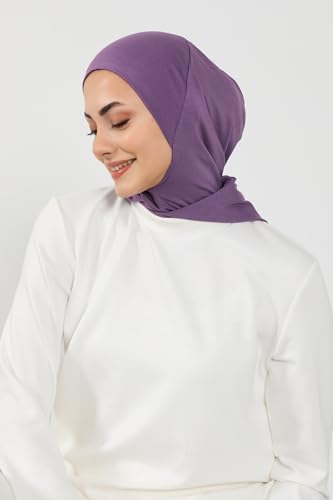Aisha's Design Full Coverage%95 Cotton Bonnet for Women, Ready-to-Wear Hijab Bonnet Headscarf with Neck Coverage - color: Purple
