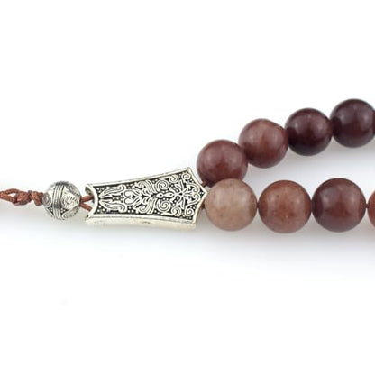 Muslims Islamic 33 Dhikr Tasbeeh Tasbih Prayer Beads, Brown Stone Beads with Tassel