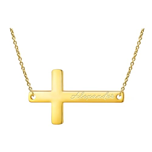 Ldurian Cross Name Necklace, Personalized Religious Cross Pendant Necklaces with Name Kimberly, Dainty 14K Gold-plated Baptism Gifts, Christian Gifts for Women Faith - color: Alexander