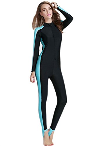 Micosuza Swimsuit for Women Design One Piece Long-Sleeve Surfing Suit - color: Long Leg Cover-blue, size: X-Large