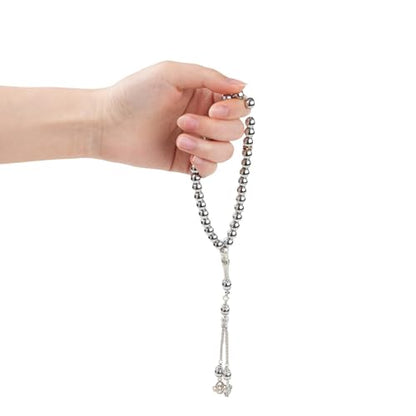 Islamic Prayer Beads 33 Beads Natural Shungite Stone Handmade Misbaha Tasbih for Dhikr, Quran, Misbaha, Muslim Gift Rosary - color: Silver