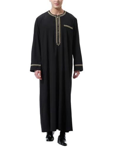 LVCBL Kaftan for Men Long Sleeve Mens Thobe Big And Tall Muslim Clothes Dubai Caftan Gown - color: Black, size: Large