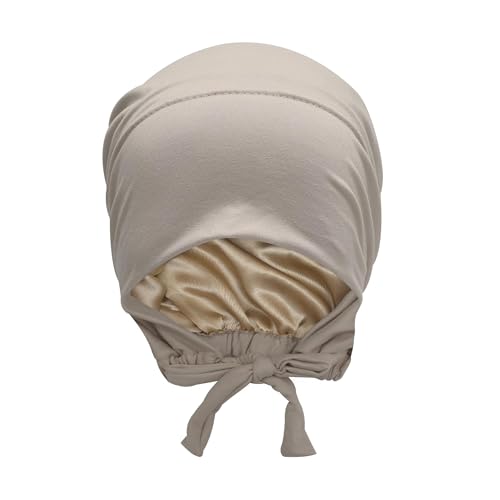 ZLYC Satin Lined Hijab Cap for Women Tie Back Undercap Underscarf Hat - color: Solid Tan