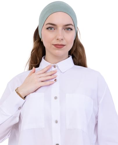 Prien Women Cotton Hijab Cap, Stretchy Head Cover, Pre-Sewn Inner Muslim Scarf Undercap, Non Slip Headband for Daily Wear - color: Light Green