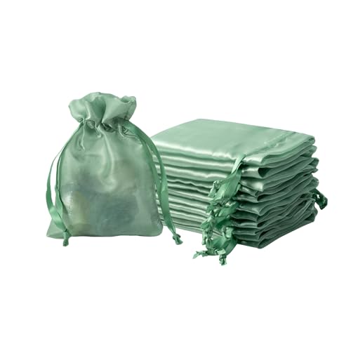 QIANF 20 Pcs Sage Green Small Organza Bags 3X4 inch for Wedding Favors with Drawstring, Mini Mesh Gift Bags Jewelry Pouch for Candy Bridal Shower Party Favor Baby Shower Christmas - color: Sage Green, size: 3x4"