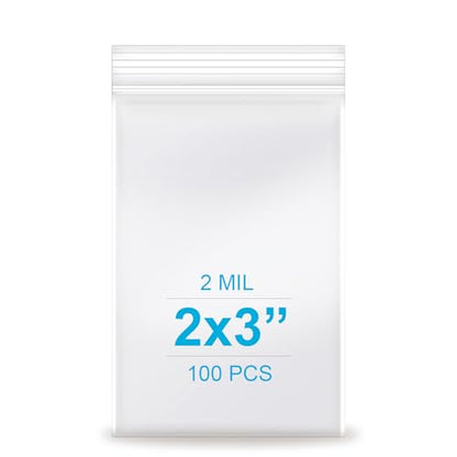 2''x 3'', (Pack of 100) Thick Clear Plastic Reclosable Zip Poly Bags with Resealable Lock Seal Zipper for Photo, Jewelry, Bakery, Treats, Travel, Storage, Packaging & Shipping - size: 2" x 3"