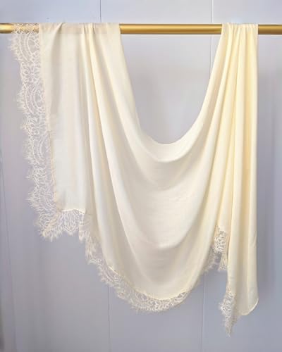 JUMISEE Elegant Floral Lace Hijab Scarf for Women Soft Cotton Head Wrap Instant Hijab Long Scarves Evening Dress Shawl - color: Beige