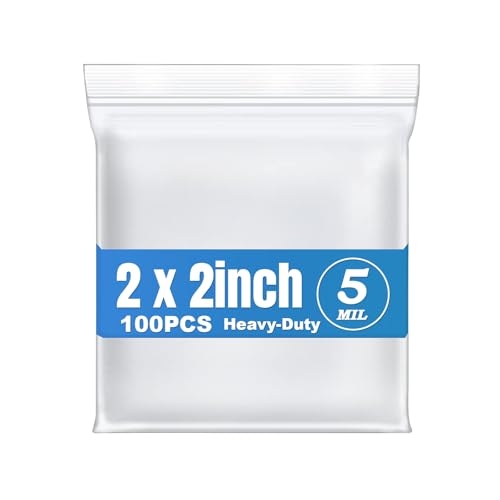 5Mil 2"x2" 100Pcs Small Plastic Bags Resealable Zip Seal Lock Poly Baggies | Macoota Thick Mini Clear Reclosable Zipper Bags for Jewelry,Pills,Earring,Coins.Easy To Pack Diy Materials or Products - size: 2x2inch