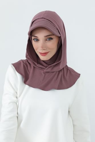 Aisha's Design Full Coverage Cotton Bonnet Hijab with Visor Modest Underscarf Bonnet - color: Dusty Rose