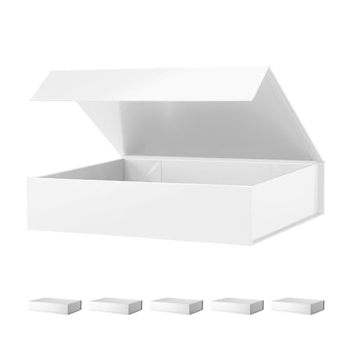 PACKHOME 6 Gift Boxes 11.5x8x2.5 Inches, Sturdy Shirt Boxes with Magnetic Lids for Multiple Occasions (Glossy White) - color: 11x7.8x2.3 Inch-White-Pack of 6