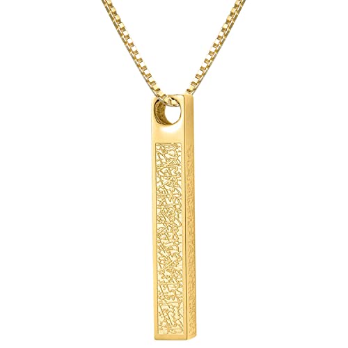 Qitian Islamic Jewelry Gifts for Women Muslim Pendant Gold Allah Arabic 3D Bar Necklaces Ayatul Kursi Necklace Islam Eid Ramadan Gifts for Women Men - color: E-Gold-Muslim Necklace for Men