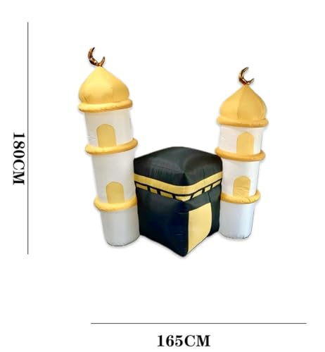Inflatable Islamic 6FT Ramadan Kareem/Eid Mubarak Kaaba Mosque. Ramadan Blow Up Yard Decorations for Home Holiday Party Indoor, Outdoor,Garden, Lawn Decor. with LED Lights, 3 Banners Rmadan,Eid