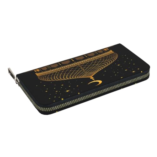Elegant Islamic Style PU Leather Long Wallet for Women Men, Zipper Clutch Wallet RFID Card Holder Organizer - color: Elegant Islamic Style
