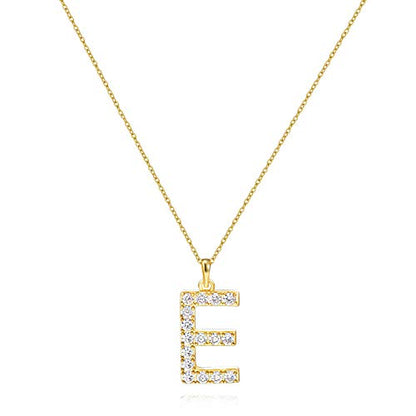 Tarsus Initial Cubic Zirconia Necklace Jewelry Gifts for Women Adjustable Chain 18" + 2" - style: Gold-E-Diamond style