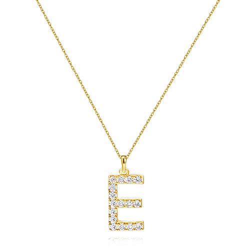 Tarsus Initial Cubic Zirconia Necklace Jewelry Gifts for Women Adjustable Chain 18" + 2" - style: Gold-E-Diamond style